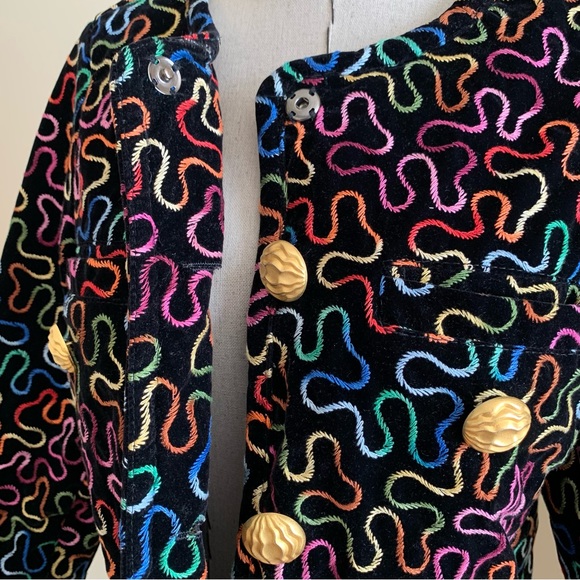 Vintage 80s Gene Ewing BIS Embroidered Rainbow Squiggle Jacket Gold Buttons - Picture 9 of 11